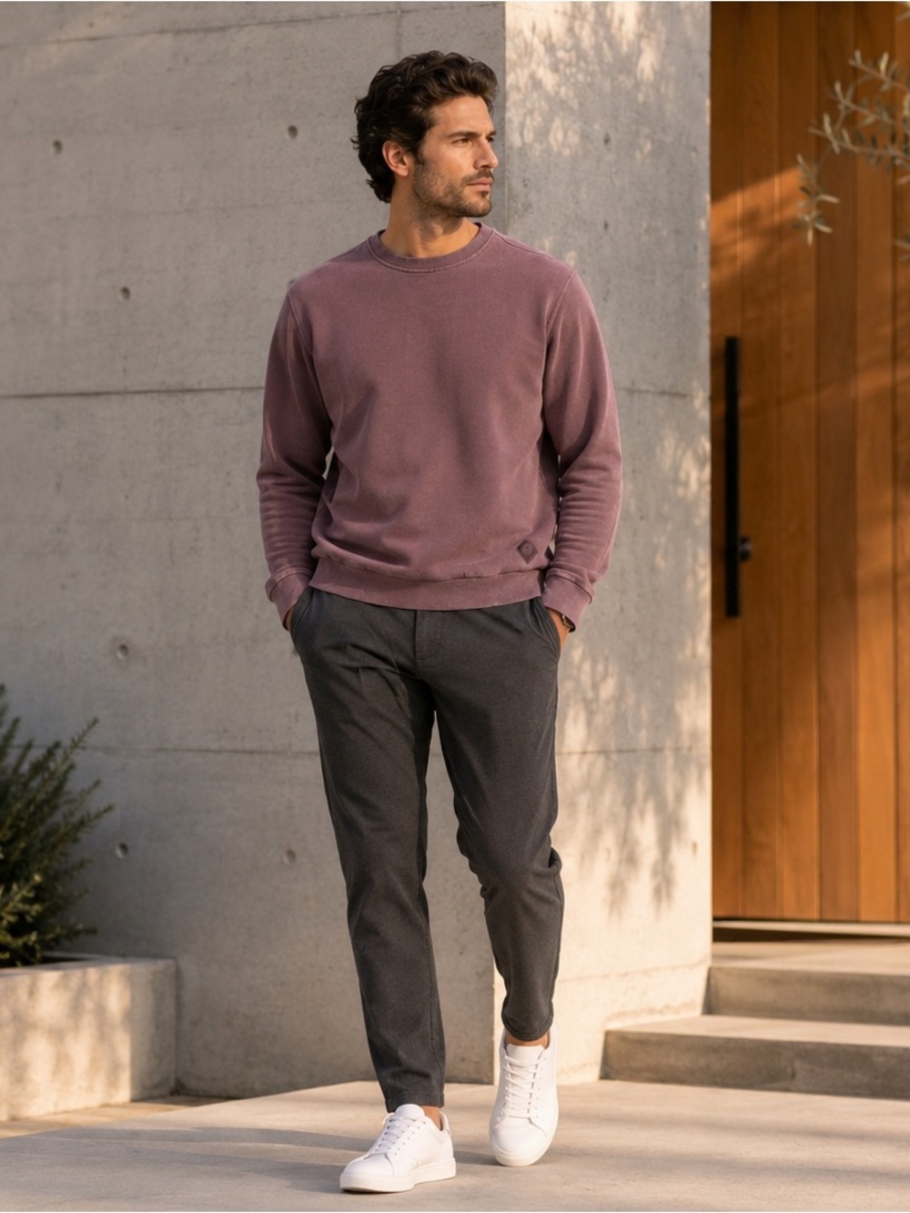 MPG Men’s Crewneck Sweatshirt Large Mauve Plum Organic Cotton Blend Athleisure